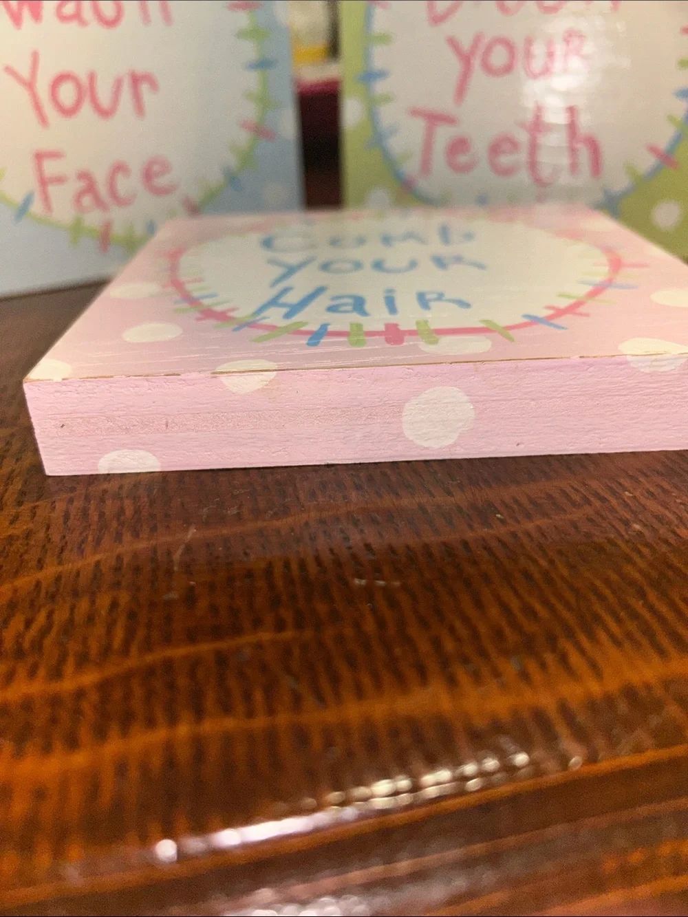 Set of 3 Pastel Bathroom Reminder Wall Signs - Comb Hair, Brush Teeth, Wash Face